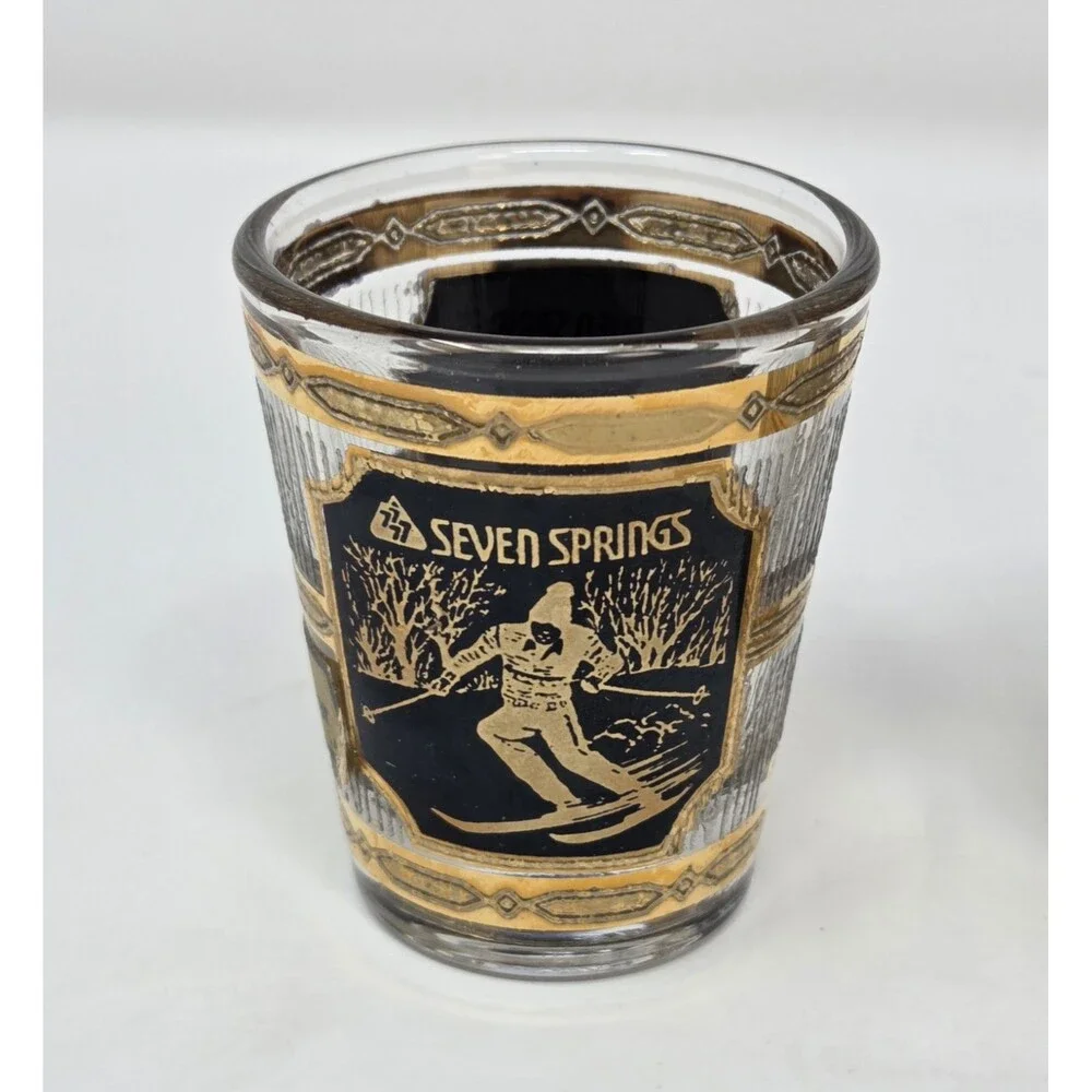 Culver 22K Gold Shot Glass Set Seven Springs San Francisco 1960s SouvenirCulver
